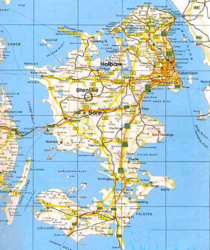 kort over Sjælland